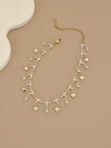 1 chiếc vòng tay xích chân bãi biển bằng thép không gỉ hình trái tim pha lê lấp lánh dành cho nữ (Làm thủ công, có một chút thay đổi về số lượng trái tim pha lê, vui lòng tham khảo kích thước thực tế) - Vàng - Xem 2