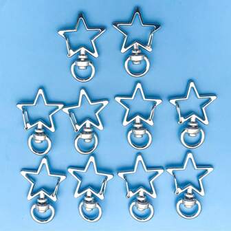 10 piezas de Llaveros con ganchos en forma de estrella de cinco puntas de acero inoxidable, para manualidades DIY y elaboración de joyas