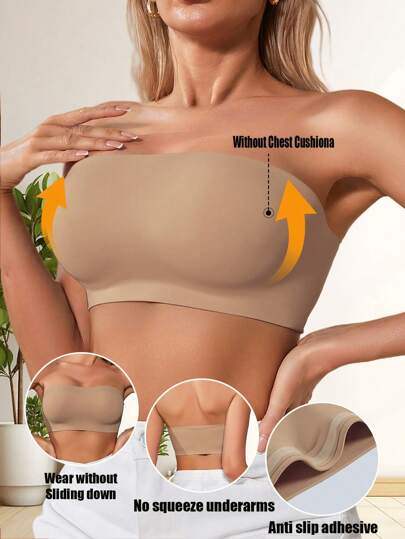Sujetador bandeau de mujer sexy sin tirantes, sin acolchado, invisible, sin alambre, cómodo, con tela transpirable y suave. Adecuado para usar con vestidos y para el uso diario.