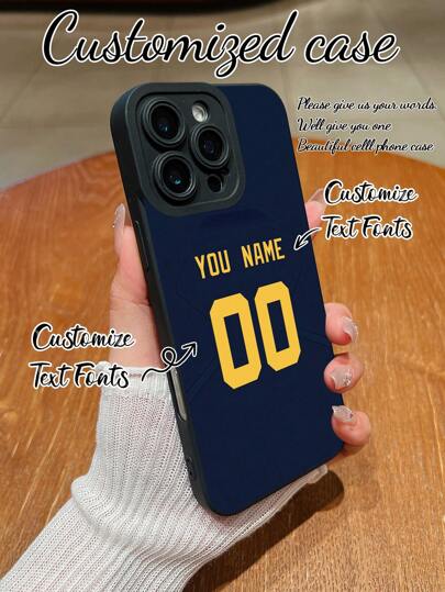 1pc Customizable Matte Black Silicone Phone Case, DIY Creative Athlete Signature & Number Customization, High-Definition UV Printing, Lens Protection For IPhone 16 ProMax/16 Pro/15 ProMax/14 ProMax/13 ProMax, A12/A13/A14/A15/A52/A54/A55, 13C, OPPO A15/A17, Honor X6A/X7B/X8B/X6, S23 Ultra/S24 Ultra/A52S, VIVO, OPPO, Redmi, Suitable For Gift-Giving And Daily Use