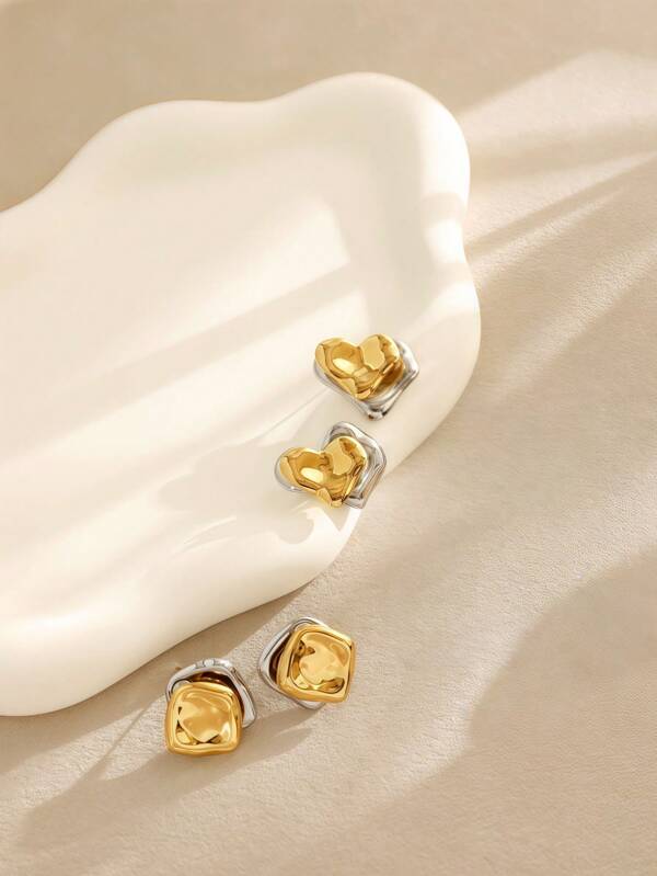 Aretes con combinación de colores contrastantes con diseño en forma de corazón, diseño geométrico de moda, elegante y versátil