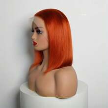 Straight Bob Style Ginger Orange 13x4 Transparent Lace Front Wigs 200% Density 13*4 HD Lace Frontal Wig Pre Plucked Pre Bleached Knots Heat Resistant Fiber Synthetic Mixed Human Blended Hair Wig 8-16inch Shoulder-Length Wig Copper Red Colored 350# (8-34 Inch) - S350 - View 3