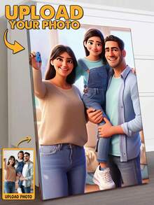 Catygift Custom Cartoon-Style Canvas Print With Uploaded Photo, Personalized Family Photo Canvas, Unique Gift For Mom, Dad, Anniversary, Home Decoration - As Shown - View 7