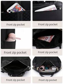 Anti-Theft Vintage Embroidered Quilted Backpack, Multifunctional Fashion Daily Bag, Multi-Pocket Lightweight Travel Bag, Large Capacity Minimalist Bookbag, Convenient Backpack Suitable For Students, Nurses, Teachers, Business People, Travel, Commuting, Shopping, Office, Dating, Hiking, Training, Work, Birthday Gift, Holiday Gift - Brown - View 4