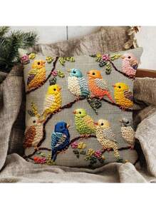 1pc Traditional Style Bird Pattern Pillowcase, 18" X 18", Super Soft Plush, Polyester Material, No Embroidery, Zipper Closure, Machine Washable, Suitable For Farmhouse, Car, Home, Bedroom, Dormitory, Office Decor - Pillow Insert Not Included