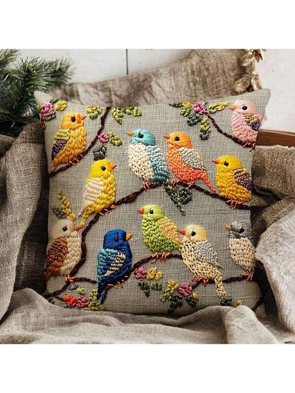 1pc Traditional Style Bird Pattern Pillowcase, 18" X 18", Super Soft Plush, Polyester Material, No Embroidery, Zipper Closure, Machine Washable, Suitable For Farmhouse, Car, Home, Bedroom, Dormitory, Office Decor - Pillow Insert Not Included