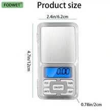 Báscula de bolsillo digital FODWET - Medición precisa 200g/0,01g, 500g/0,1g, pantalla LCD retroiluminada, requiere 2 pilas AAA (no incluidas), ideal para pesar alimentos, joyas y granos, mini báscula de viaje, báscula compacta | Báscula de plástico para volver a la escuela