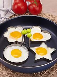 1 件/4 件煎饼模具 - 煎锅鸡蛋成型器，不锈钢煎饼模具，适用于煎蛋卷和煎蛋，易于使用和清洁，形状多样，用途广泛