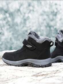 雪地靴，防滑耐磨，保暖内衬男士登山靴，适合冬季户外活动 - 黑色 - 查看 3
