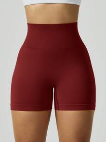 NcmRyu 1 pieza Pantalones cortos deportivos versátiles de Navidad para mujer, de unicolor, elásticos y ajustados - Rojo - Ver 5