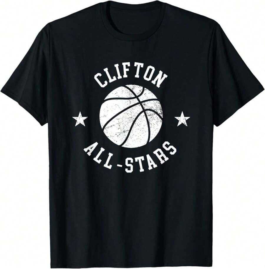 Clifton Vintage All-Stars Retro 80S Basketball T-Shirt Halloween Gift For Kids Practical Gift For Teachercamisas Para Hombre,Funny Graphic T Shirts,Vintage T Shirts,100 Percent Cotton T Shirt,Oversize,Graphic Tees Men - Black - View 1