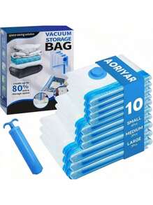 15/10/5/1pcs Reusable Vacuum Storage Bags, Travel Organizer Bags, Clothes Space Saver Bags For Coats, Shirts, Blankets, Pants, Home, Dorm, Closet, Bedroom, Bathroom, Travel Accessories, Back To School, Thick With Double Zipper Seal And Built-In Hand Pump Design, No Extra Tool Needed, Highly Airtight And Reusable, Save Up To 85% Storage Space For Efficient Space Utilization