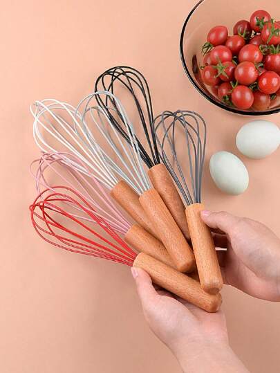 1pc Mini Cream/Butter Mixer, Kitchen Baking Tool With Wooden Handle, Cream Whisk, Heat Resistant Hand Mixer, For Cooking Blending, Suitable For Non-Stick Pans