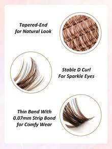 Rikuaild 128pcs Brown Fluffy False Eyelashes, D Curl Lifting, DIY Eyelashes, Faux Mink Lashes, Segmented Extension Lashes, Natural Fluffy Makeup Tool - D - View 5