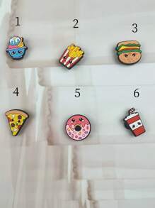 6pcs/Set Doughnut & French Fries Cartoon Sandal Charms & Bracelet Accessories, DIY Customized Slipper & Phone Decoration Gifts For Dessert Lovers, Birthday & Holiday