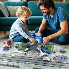 Airplane Toy Set - Airport Playset For Toddlers With Trucks,Planes, Helicopter, Signs And Fabric Airport Playmat, Interactive Early Learning Toys Birthday Gift For Boys And Girls Age 2 3 4 5+,Back To School