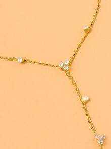 1pc Copper Zirconia Crystal Flower Ring Linked Finger Chain Hand Harness, Elegant For Daily Wear, Party, Wedding