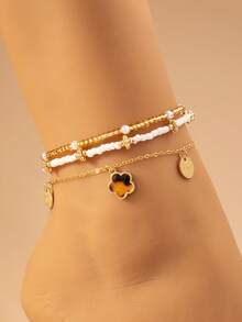 3 件套波西米亚风格串珠、贝壳和海星脚链套装，适合女士，适合海滩、度假、派对佩戴 - 五葉草 - 查看 13