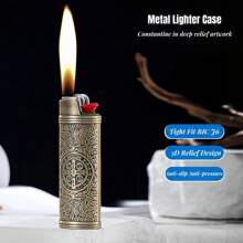 金属打火机盒，带 Constantine 3D 深雕图案，打火机保护套，耐用、抗压、防摔、紧密贴合 BIC J6 打火机 - 适合吸烟者、父亲、丈夫、男朋友、节日礼物的完美礼物 - 不含打火机