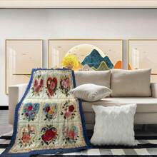 Vintage Floral Heart Throw Blanket - Made Of Polyester, Comfortable For All Seasons, Knitted And Quilted Design, With Floral Pattern Of Red, Pink And Blue Roses, Ideal For Sofa Or Bed Decor, Cozy Home Decor | Vintage Comforter Design | Durable Quilted Blanket