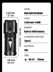 Lanterna Branca de LED Multi com Alta Luminosidade, Lanterna LED de Alto Desempenho, Holofote Recarregável Zoom Multifuncional com Exibição Digital, com Luz Lateral de Alta Intensidade para Trabalho, Adequada para Patrulha, Passeio com Cachorro, Escalada de Montanha, Acessórios para Camping