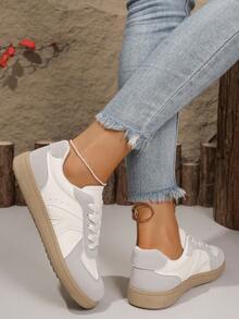 Damen Frühling/Herbst neue wasserdichte rutschfeste Lässig Rund Zeh Sneaker Flach Bequem Vielseitig Kleine Weiße Schuhe Farbblock Sportlich Lässig Schuhe Retro Modisch Trainer Geeignet für alle Jahreszeiten