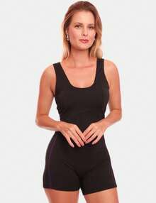 Swimsuit Water Aerobics Swimming Side Stripe + Simple Cap Backless / Backless Beach Holidays - Black/Purple - View 2