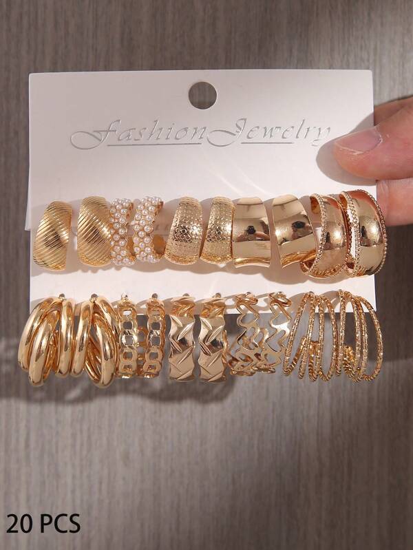 10-20pcs Textural Hollow C-Shape Pearl Earrings, Fashionable Jewelry Suitable For Holidays Gifts For Family And Friends