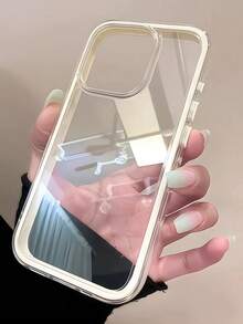 苹果智能时尚手机壳高端手感三合一加厚硬质材质炫彩纯色边框个性创意粉色、白色、黑色、蓝色、绿色极简简约防摔全覆盖透明感炫彩手机壳防水防震防摔防刮 - 白色 - 查看 2