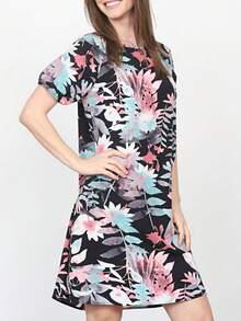 Boho Vintage Mint Pink Blue Patchwork V-Neck Dolman Sleeve Mini Swing Southern Dress Cover Up| S-3X - 藏蓝色 - 查看 3