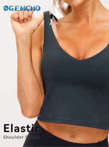 GEMCHO 运动瑜伽长款无钢圈加厚中等支撑女士背心 春夏款 - 深灰色 - 查看 4