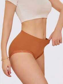 6PCS High Waist Lace Edge Seamless Comfortable Soft Women's Briefs,Underwear - Nhiều màu - Xem 2