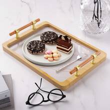 1 Khay tre có tay cầm màu vàng, Khay đựng đồ ăn bằng tre có họa tiết đá cẩm thạch, Khay đựng đồ ăn sáng đựng cà phê, đồ ăn tối, Khay trang trí cho nhà bếp, Phòng ngủ - Trở lại trường - Nhiều màu - Xem 8