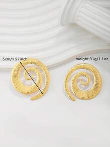 1 Pair Elegant Spiral Geometric Asymmetrical Shaped Gold Color Earrings, Sophisticated Simple Design Suitable For Daily Wear