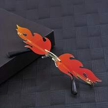 1 pièce Lunettes de soleil sans monture unisexe avec dégradé arc-en-ciel en forme de flamme, convient pour les festivals de musique, les fêtes, la Saint-Valentin, le style Y2K. Lunettes de haute qualité en acrylique avec dégradé vert, bleu, rouge