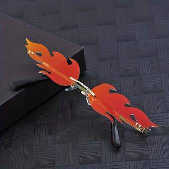 1pc Unisex Rainbow Gradient Flame Shaped Frameless Fashion Sunglasses, Suitable For Music Festivals, Parties, Valentine's Day, Y2K Style High Quality Acrylic Gradient Green, Blue, Red Eyeglasses