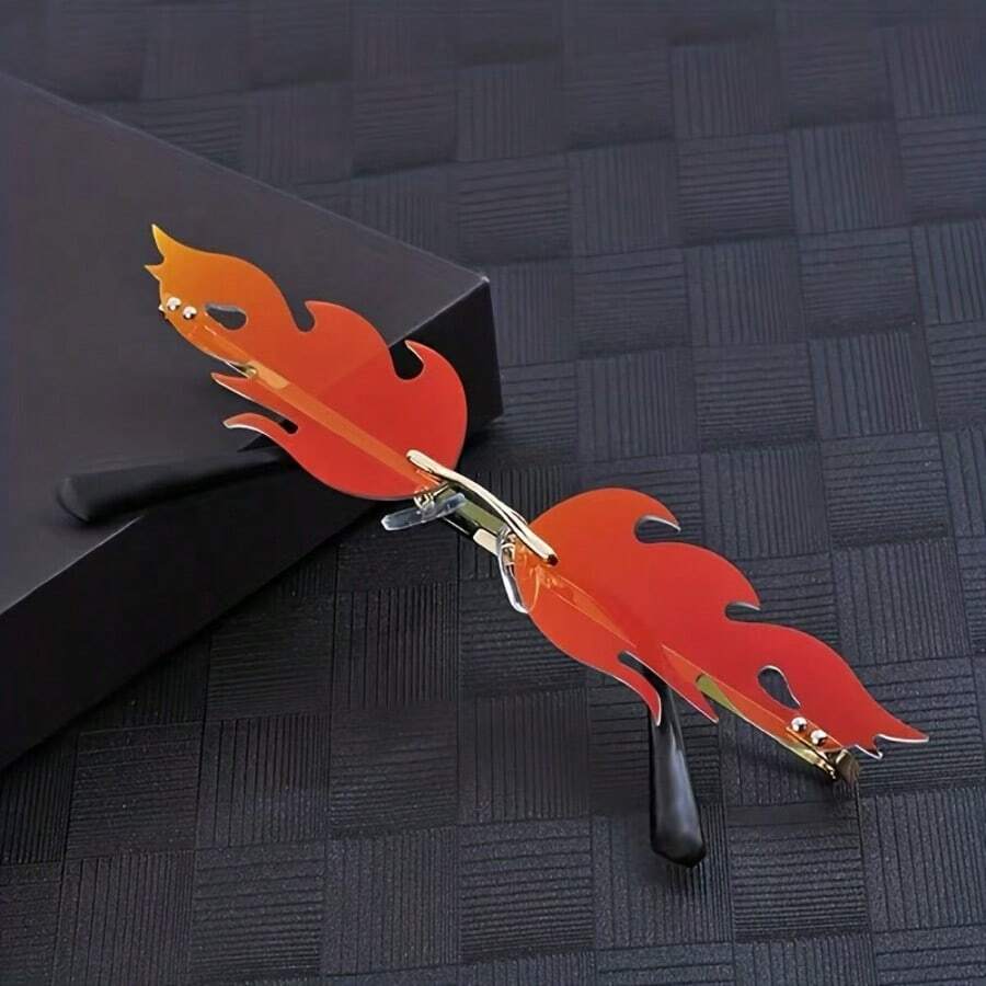 1 pièce Lunettes de soleil sans monture unisexe avec dégradé arc-en-ciel en forme de flamme, convient pour les festivals de musique, les fêtes, la Saint-Valentin, le style Y2K. Lunettes de haute qualité en acrylique avec dégradé vert, bleu, rouge