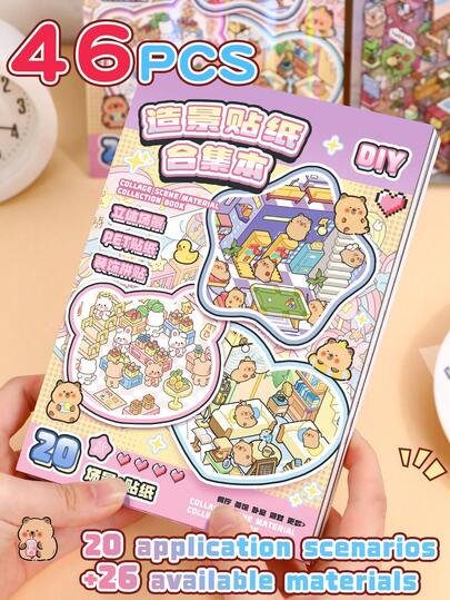 50 قطعة ملصقات زخرفية DIY للمنزل، ملصقات منظر طبيعي، ملصقات مشهد (تشمل 20 مشهد و 26 ورقة مواد) ملصقات مناظر منزلية ثلاثية الأبعاد صغيرة للتجميع الفني والمناظر الطبيعية والكتيبات والتصنيف اليدوي، مناظر منزلية صغيرة، قابلة لإعادة الاستخدام، متوفرة بأحجام متعددة