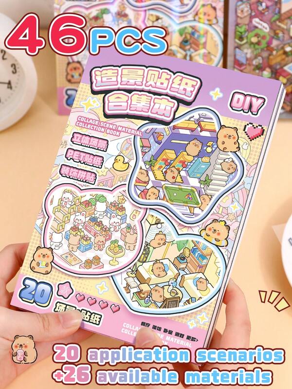 50 szt. dekoracyjnych naklejek DIY z motywem domu, naklejki do projektowania krajobrazu, naklejki ze scenami (zawiera 20 scen, 26 arkuszy materiału) Naklejki 3D stereoskopowe z miniaturowymi scenami małego domu do scrapbookingu, naklejki krajobrazowe, naklejki do podręczników, naklejki do ręcznej kategoryzacji, małe sceny z domem, wielokrotnego użytku, dostępne w wielu rozmiarach