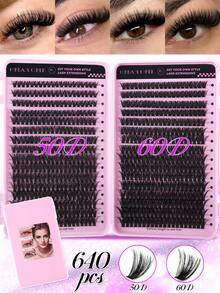 544/640pcs D-Curl Fluffy False Eyelashes, High Capacity, Suitable For Creating Dense, Fluffy And Natural Eye Makeup, DIY Home Makeup, Large Capacity Single Lash Book, Suitable For Beginners, Starters, Makeup Artists, Soft And Long-Lasting, Can DIY Fox Eye/Cat Eye Makeup, Segmented Lash Extension, Portable Lash Book, Convenient For Travel, Suitable For Stage, Wedding - D - View 4