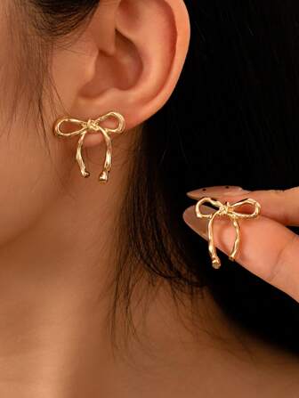 1 par de pendientes con lazo dorado, pendientes de estilo bohemio de moda para mujeres, elegantes para uso diario