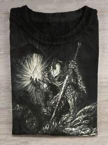 230g Washed, Dark Soul Printed T-Shirt, High-Quality Wax Printed Cotton Retro Fashion Brand T-Shirt, Men's T-Shirt, Summer T-Shirt, Holiday Gift, Perfect Gift, Father's Day Gift