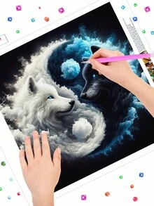 5D 鑽石畫套裝，白狼與黑狼全鑽繪畫組 - 閃亮鑽石寶石，適合成人與青少年的居家牆面裝飾藝術，藝術愛好者與 DIY 愛好者的完美禮物，房間裝飾的理想選擇 - 彩色 - 查看 6