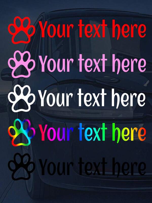 Customizable Reflective Letter & Paw Print Decal Stickers - Car Exterior Vinyl Stickers Suitable For BMW, Mercedes-Benz, Audi And More, Unisex, Can Personalize Your Name For Windshield, Truck, Door, Window - Front Placement, Self-Adhesive, Single-Use, Applicable To Glass, Reflective Vinyl, Custom Name Sticker, Available In White/Black/Pink/Red/Gold/Yellow/Green/Colorful Laser