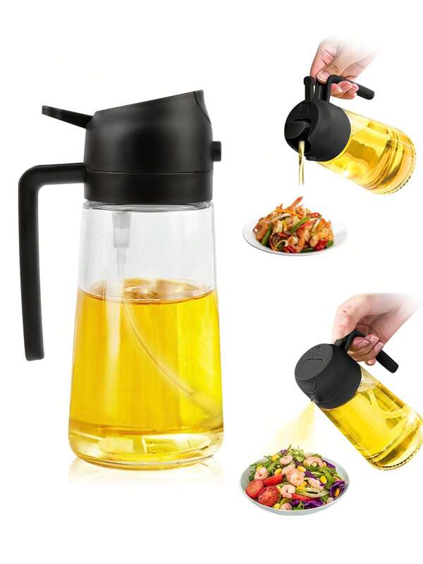 1 Stück - Sprüh- und Gieß-2-in-1-Glasölspender, Speiseöl, Olivenöl usw., geeignet für Heißluftfritteuse, Kochspray, Salatöl, Grill, Backen, geeignet für die Küche, Ölnebel-Sprühflasche.