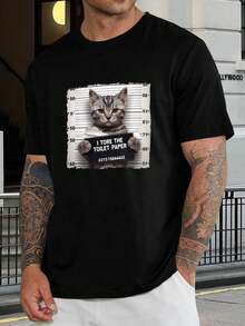 Camiseta con foto policial de gato gracioso - Rasgué el papel higiénico - Bonita camiseta de gatito para hombres y mujeres - Regalo divertido para amantes de las mascotas - Ropa única para dueños de gatos - Camiseta gráfica de moda para uso informal - Regalo para marido - Negro - Ver 1