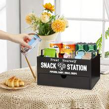 厨房台面零食收纳架，带把手的木质食品储藏盒，厨房、办公室零食吧收纳架，四格食品容器零食盒带抽屉，薯片、糖果等食品储藏收纳架，家居装饰，派对收纳，圣诞节收纳，新年收纳 - 黑色圖案 - 查看 4