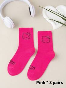 Sanrio 3 Pairs Of Cute Hello Kitty Midtube Socks - Soft, Breathable And Comfortable Japanese Style Women's Stockings And Socks With Cute Cartoon Character Designs Soft, Breathable, Comfortable Mid-Tube Socks Breathable And Comfortable, Machine Washable - Multiple Roles, Suitable For All Seasons, Stylish Socks, Suitable For Outdoor Sneakers, Great Travel Accessories For Outdoor Wear, Gifts For Friends And Couples