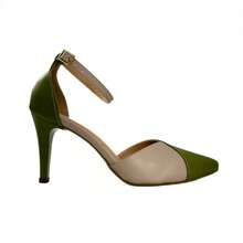 Mozione Women's Pumps Luxury High Heel Bicolor Shoes With Buckle Soft Comfortable - xanh quân đội - Xem 6