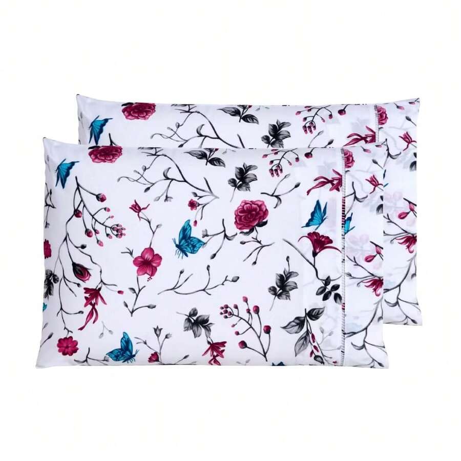 Single Sheet Set With 2 Pieces Printed Cotton Fabric With Elastic All Around And Pillowcase In Matchstick Stitch - Creamy White - View 1